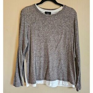 Vici Women's Greyish Brown/White Wool Blend Long Sleeve Top Size Medium